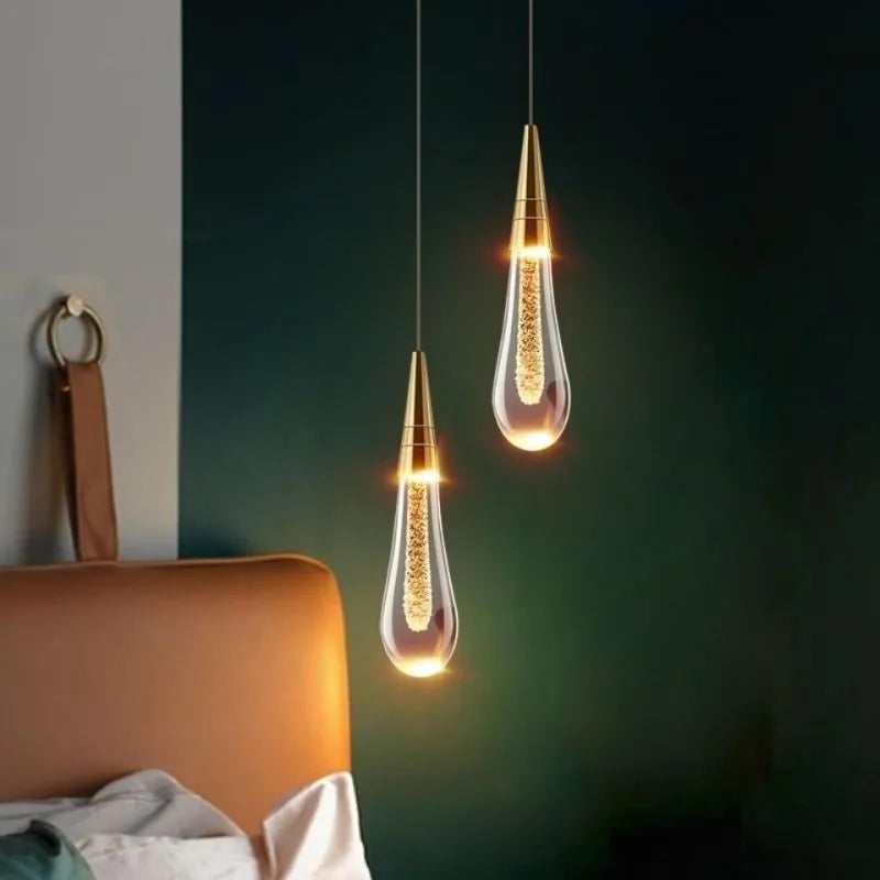 Gold Teardrop Crystal Pendant Light Hanging Fixture for Interior Lighting