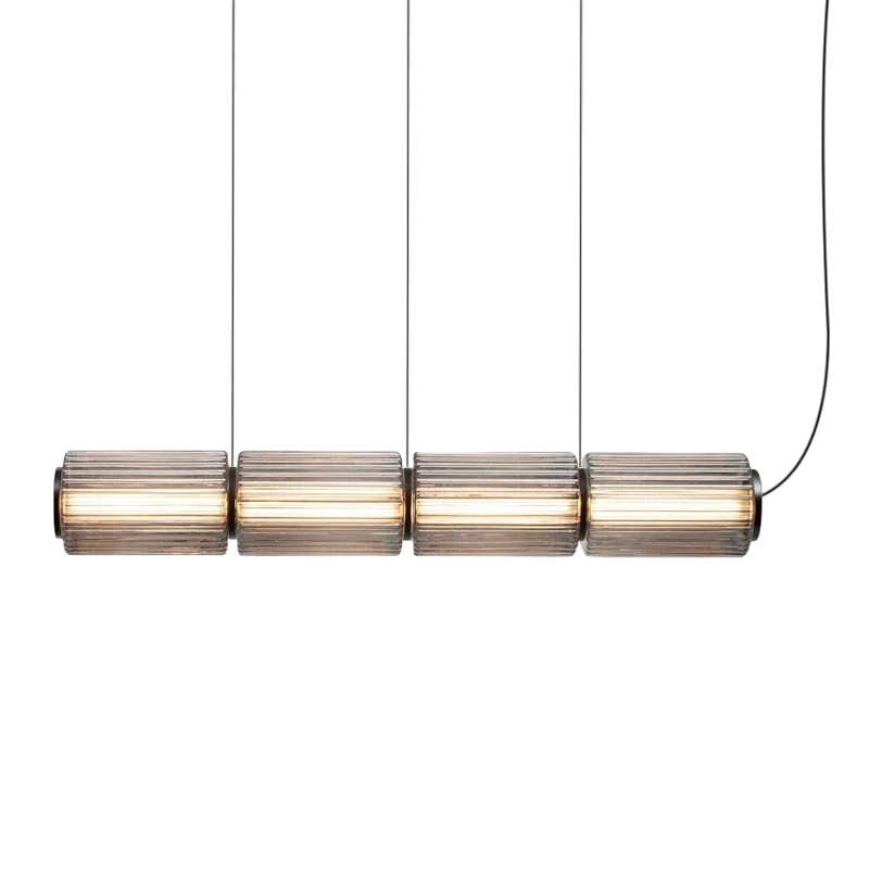 Cylinder Glass Pendant Lamp Adjustable Iron Lighting Fixture for Dining Room, Kitchen, or Bar
