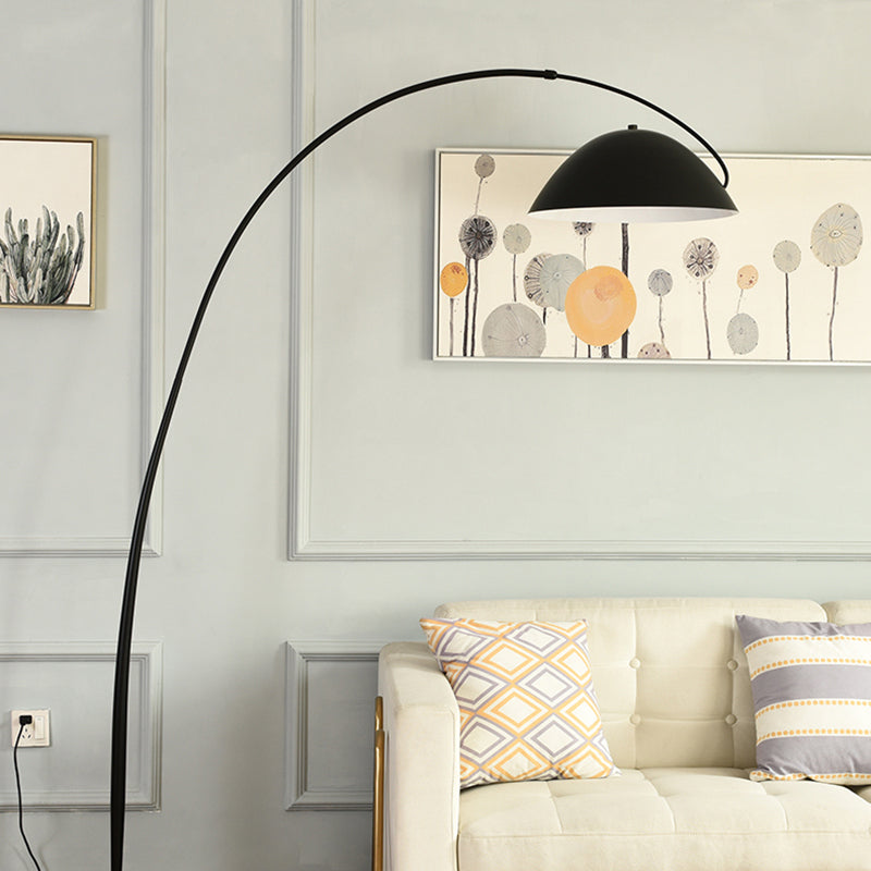 Black Metal Arc Floor Lamp with Round Base for Focused Ambient Lighting