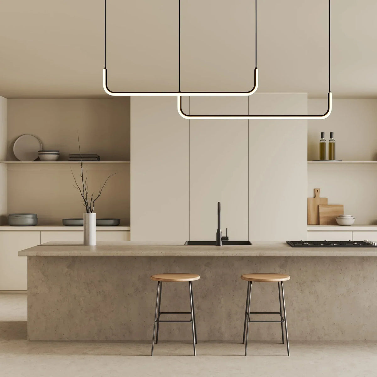 Modern U Shaped LED Pendant Light for Kitchen Island Task Lighting