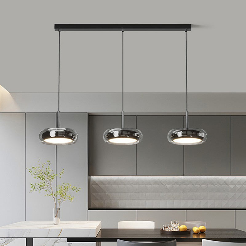 Three-Light Glass Kitchen Island Pendant Light With LED Illumination