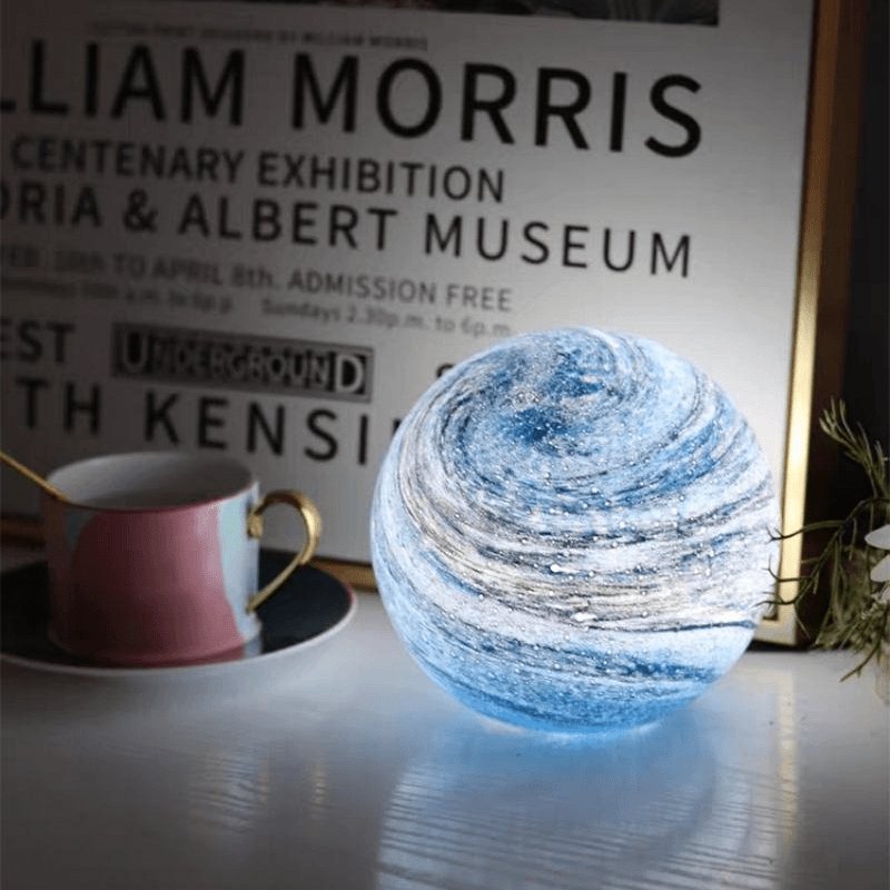 Glass Look Sphere LED Table Lamp With Swirl Pattern for Ambient Lighting