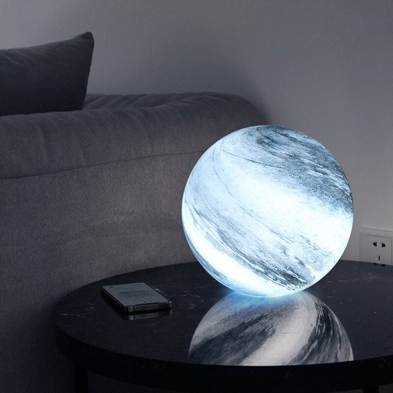 Glass Look Sphere LED Table Lamp With Swirl Pattern for Ambient Lighting
