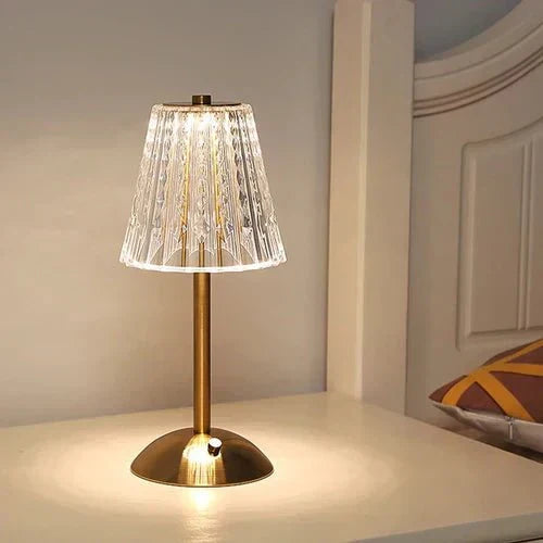 Rechargeable Touch Activated Crystal Table Lamp With Gold Finish