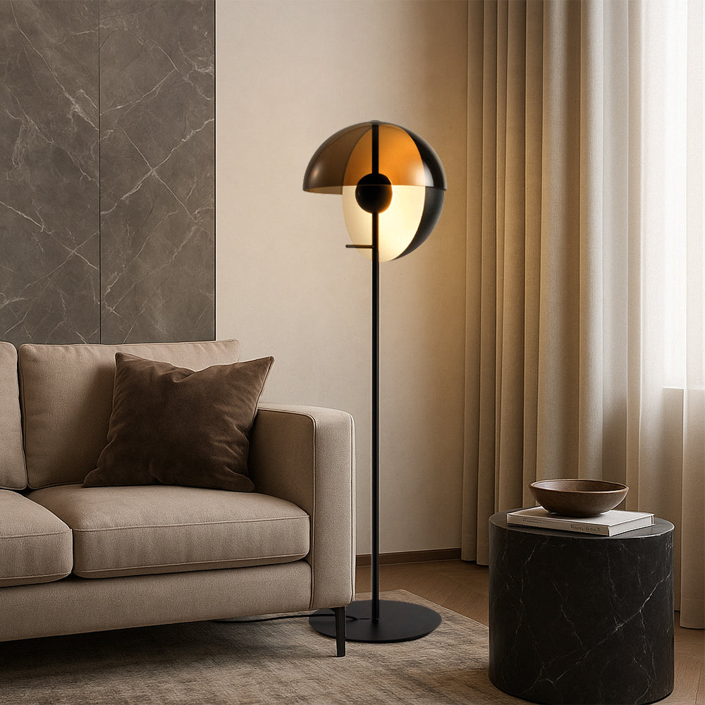 Smokey Glass Floor Lamp With Metal Frame For Ambient Lighting
