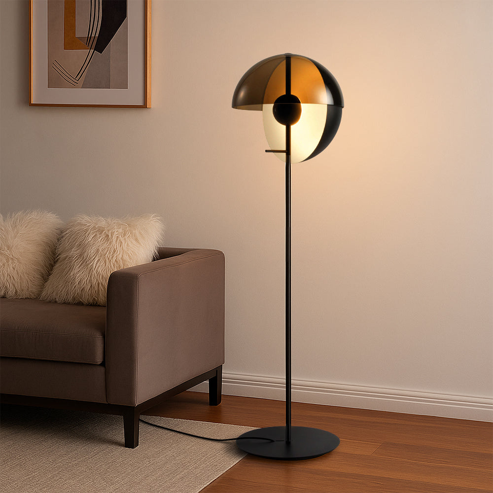 Smokey Glass Floor Lamp With Metal Frame For Ambient Lighting