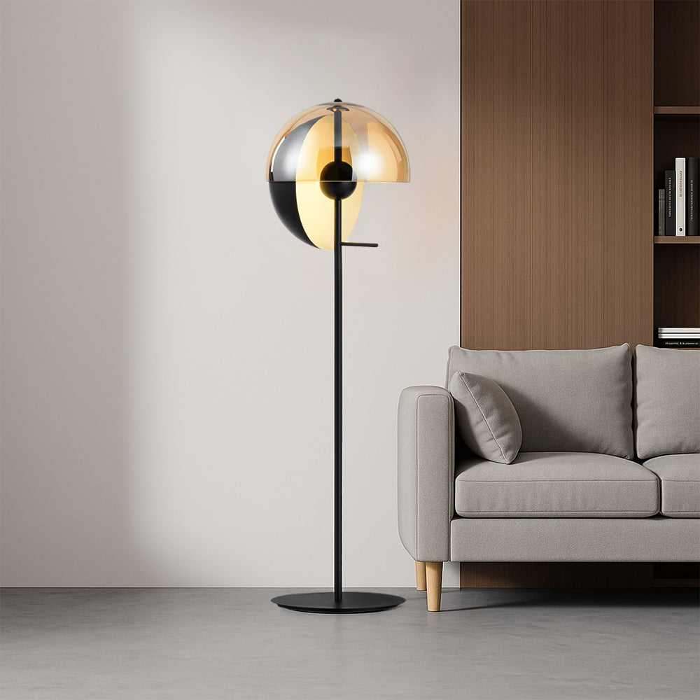 Smokey Glass Floor Lamp With Metal Frame For Ambient Lighting
