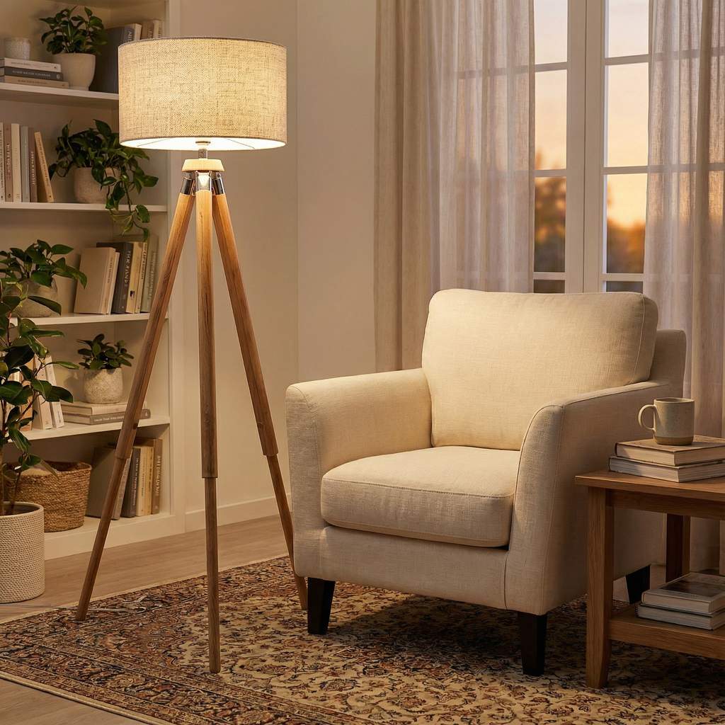 Luminara Tripod Floor Lamp with Fabric Shade for Indoor Lighting