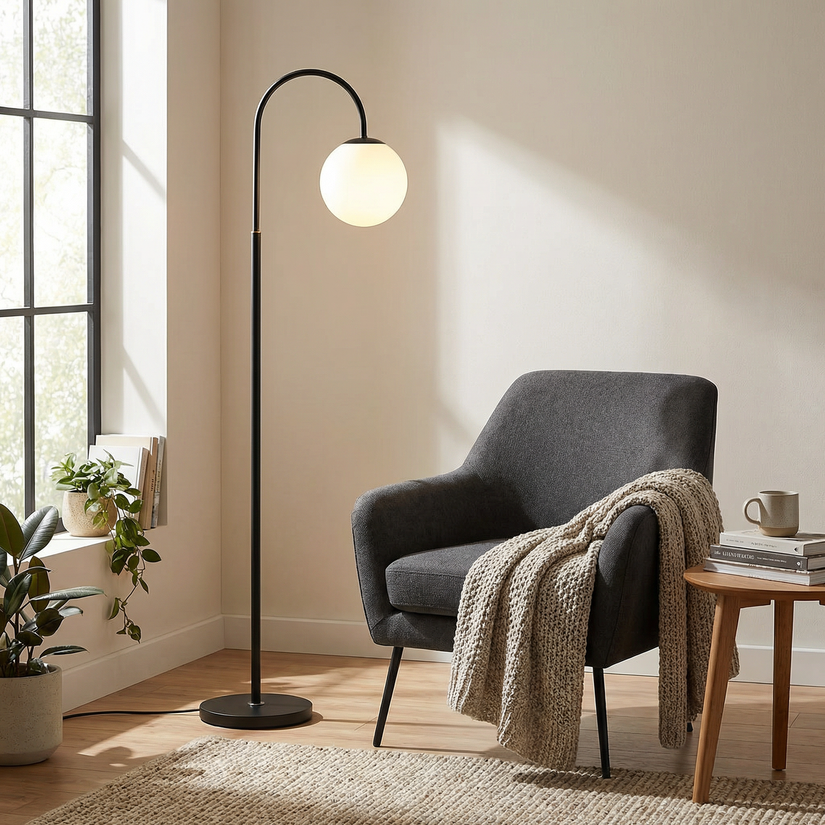 Nordic Moon Globe Floor Lamp Modern Standing Light With Frosted Shade