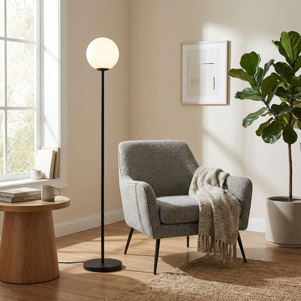 Modern Nordic Globe Floor Lamp With Frosted Shade For Soft Lighting