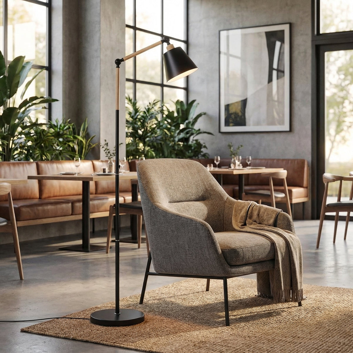 Nordic Adjustable Floor Lamp With Jointed Arm And Angled Shade for Reading