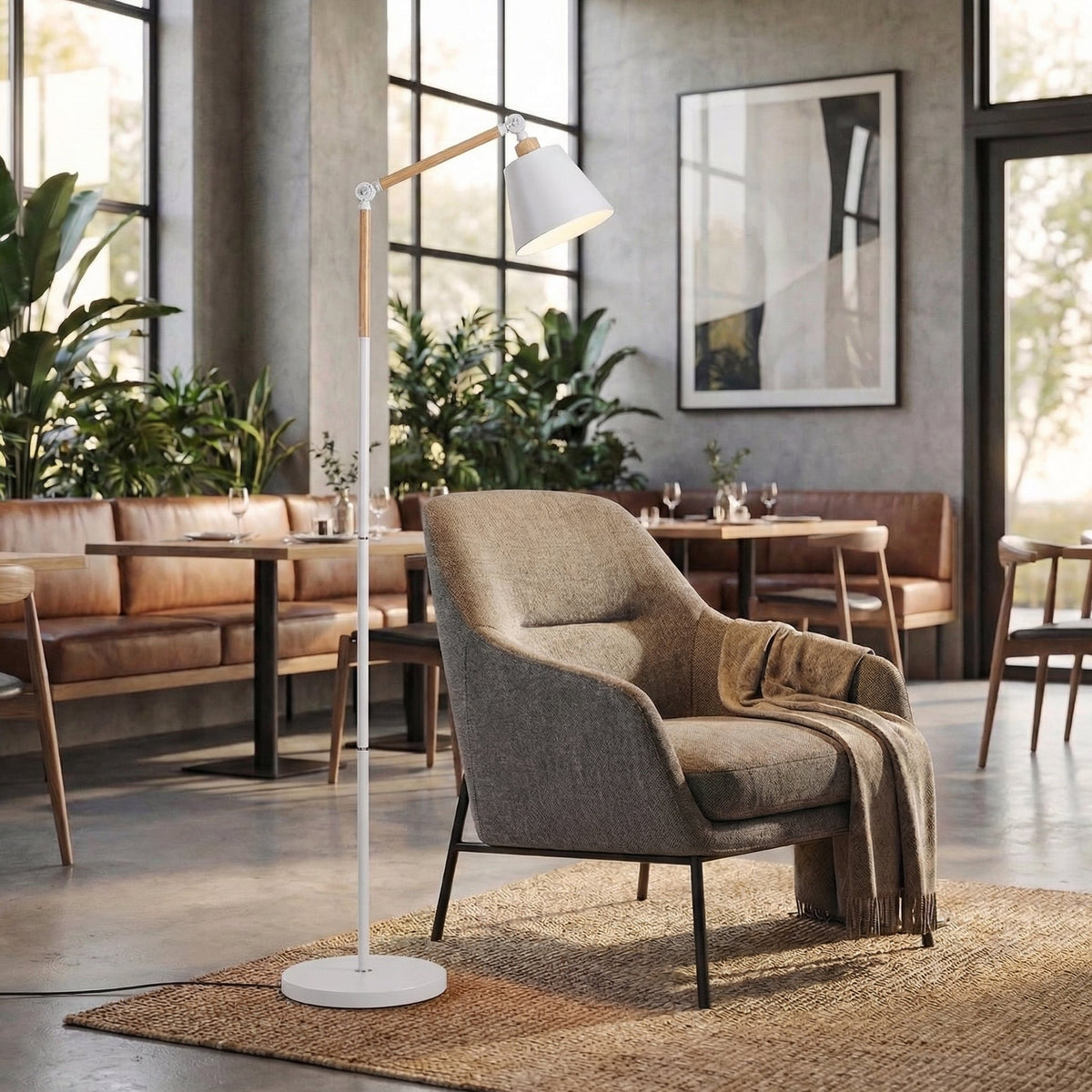 Nordic Adjustable Floor Lamp With Jointed Arm And Angled Shade for Reading