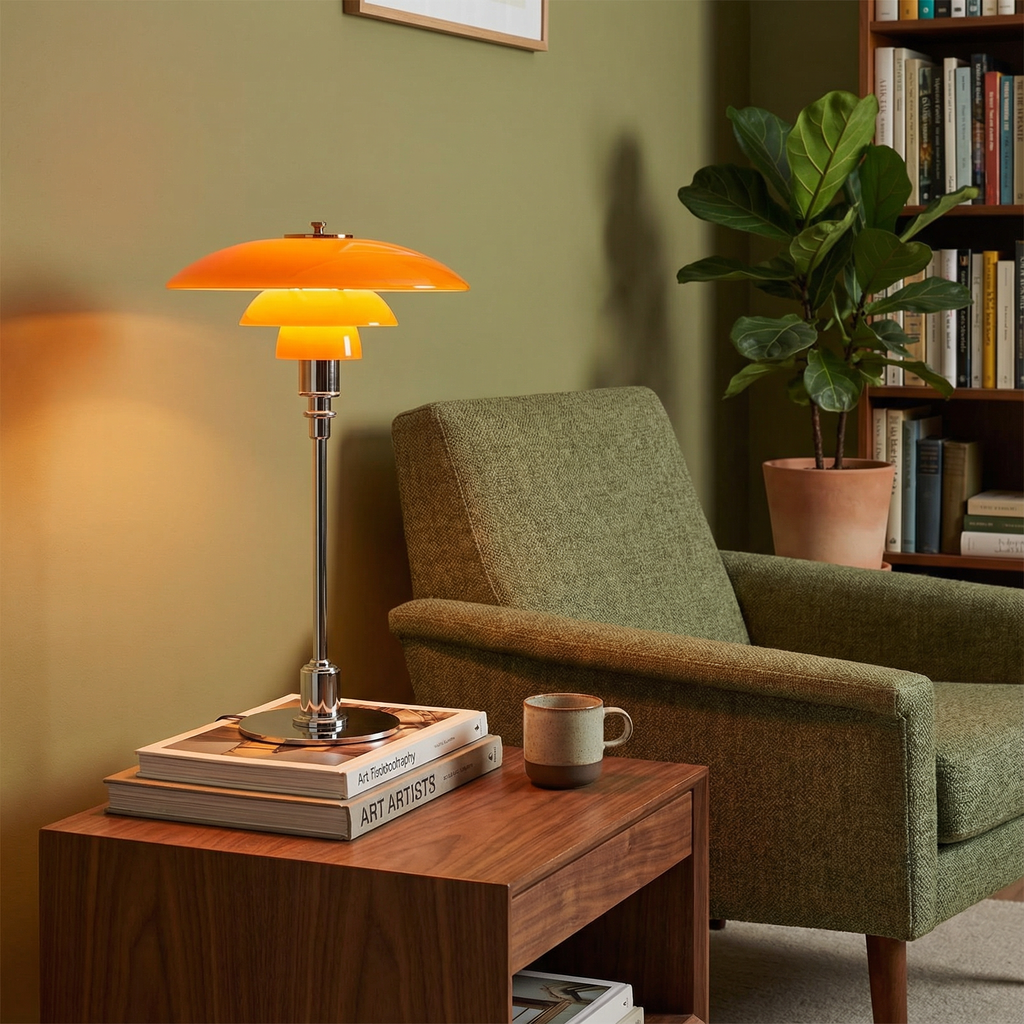 Vintage Danish Glass Shade Table Lamp for Reading and Ambient Lighting