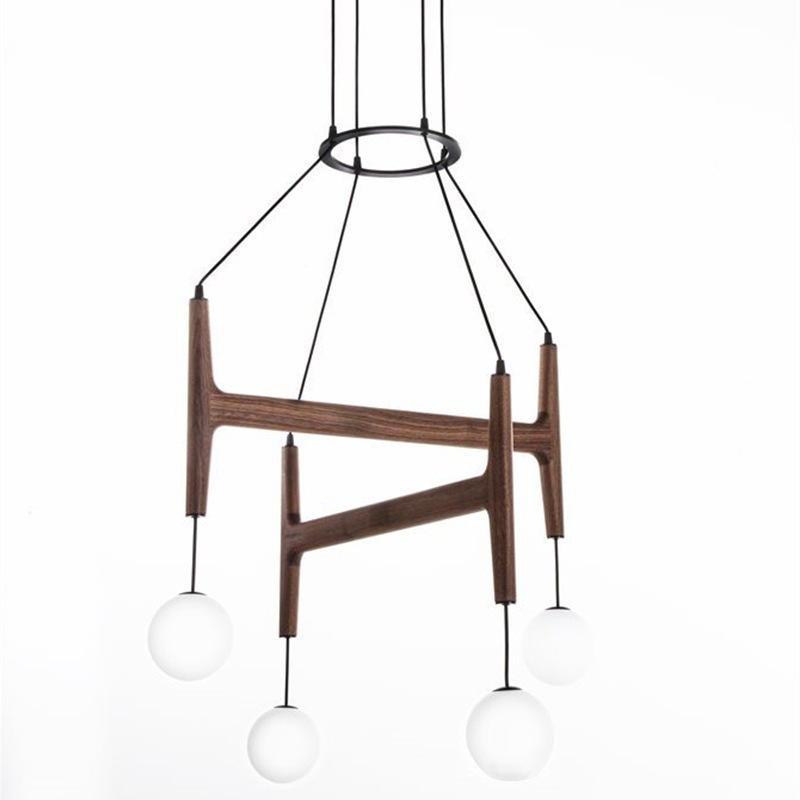 Modern Wood And Glass Sculptural Chandelier For Indoor Lighting