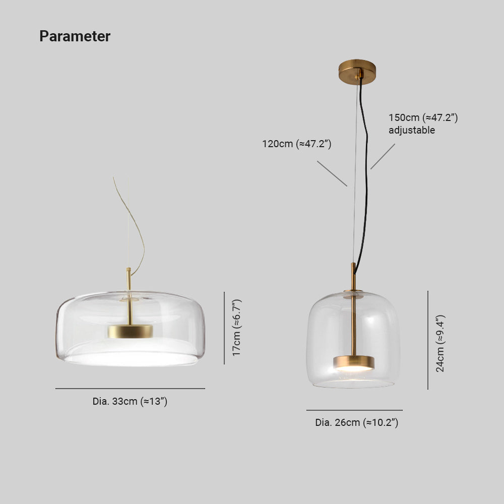 Liodell Round Clear Glass Pendant Lamp With Brass Fitting