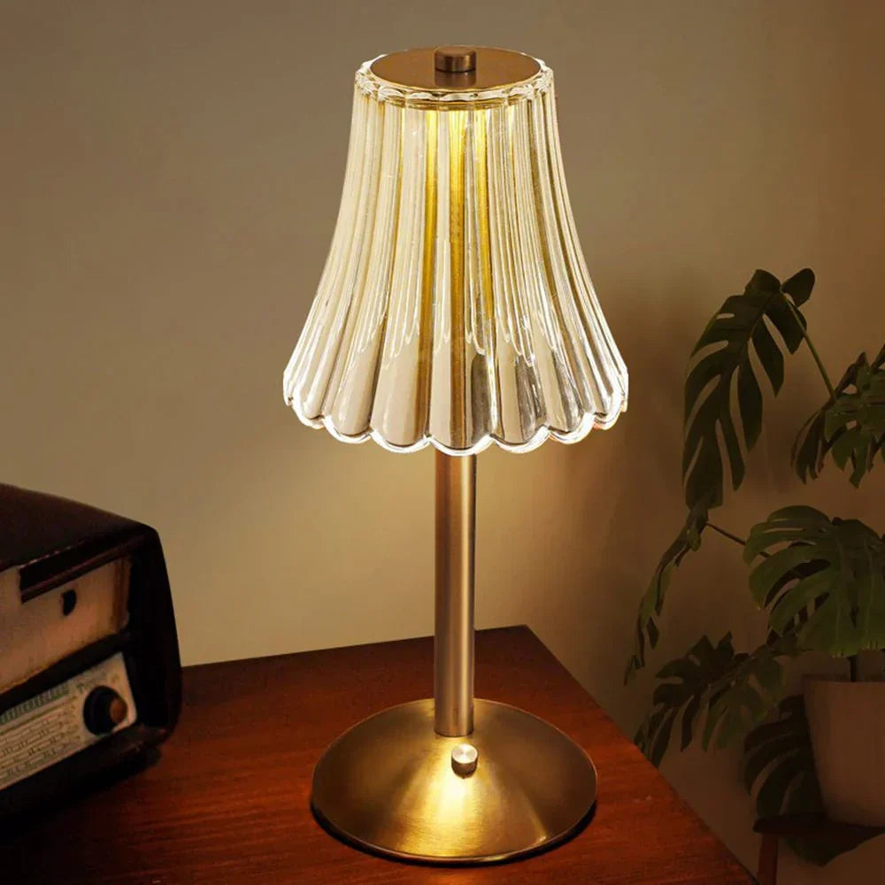 Rechargeable Touch Activated Crystal Table Lamp With Gold Finish