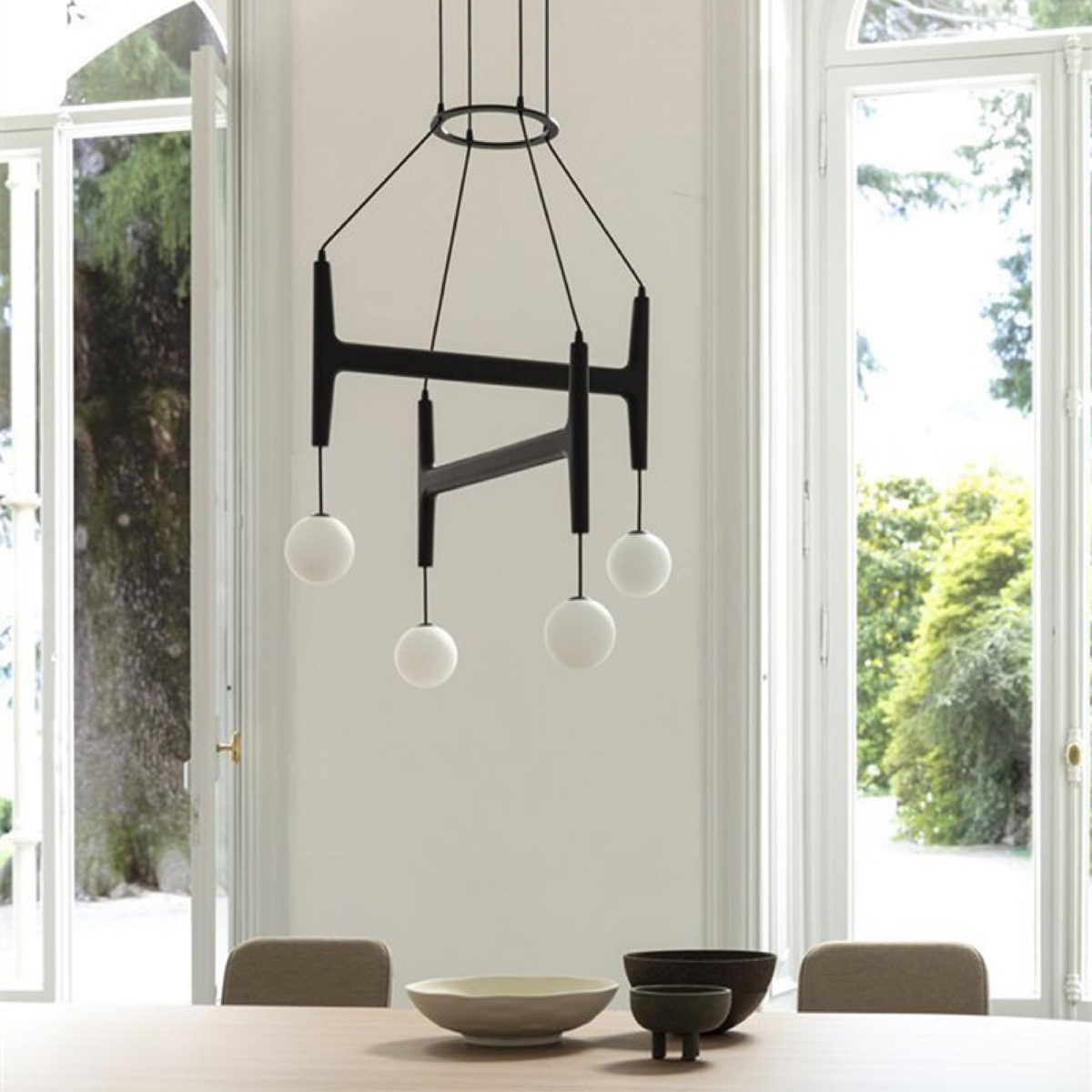 Modern Wood And Glass Sculptural Chandelier For Indoor Lighting