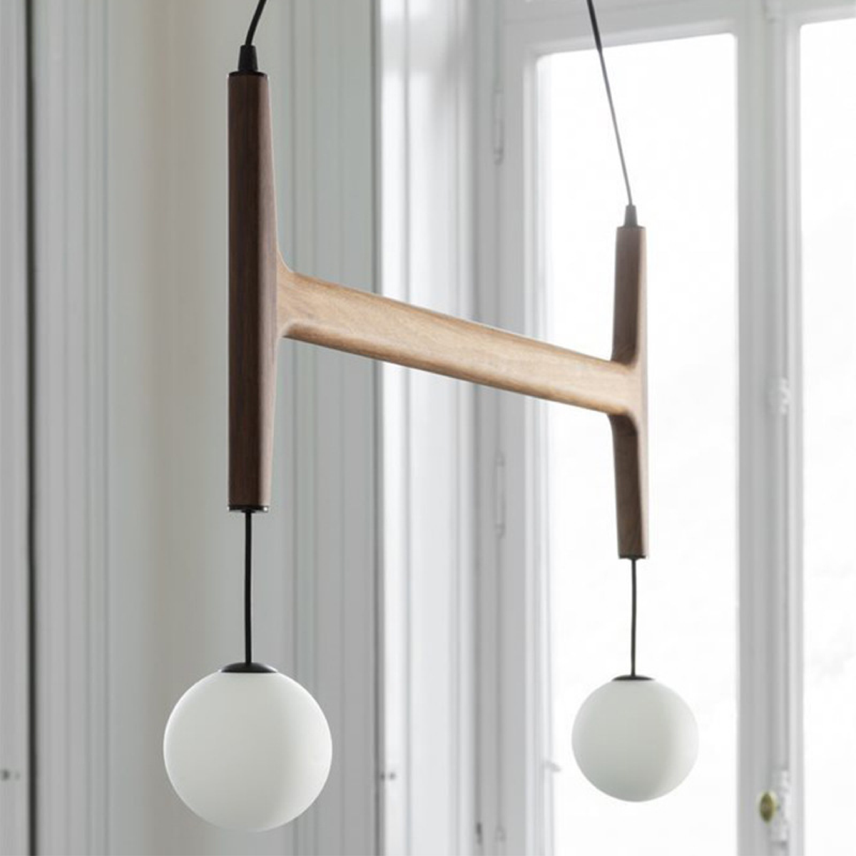 Modern Wood And Glass Sculptural Chandelier For Indoor Lighting