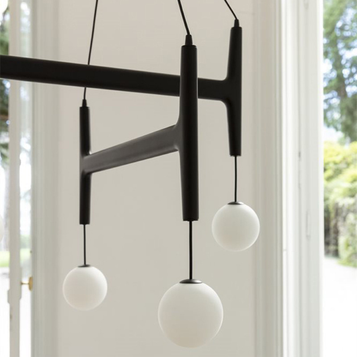 Modern Wood And Glass Sculptural Chandelier For Indoor Lighting