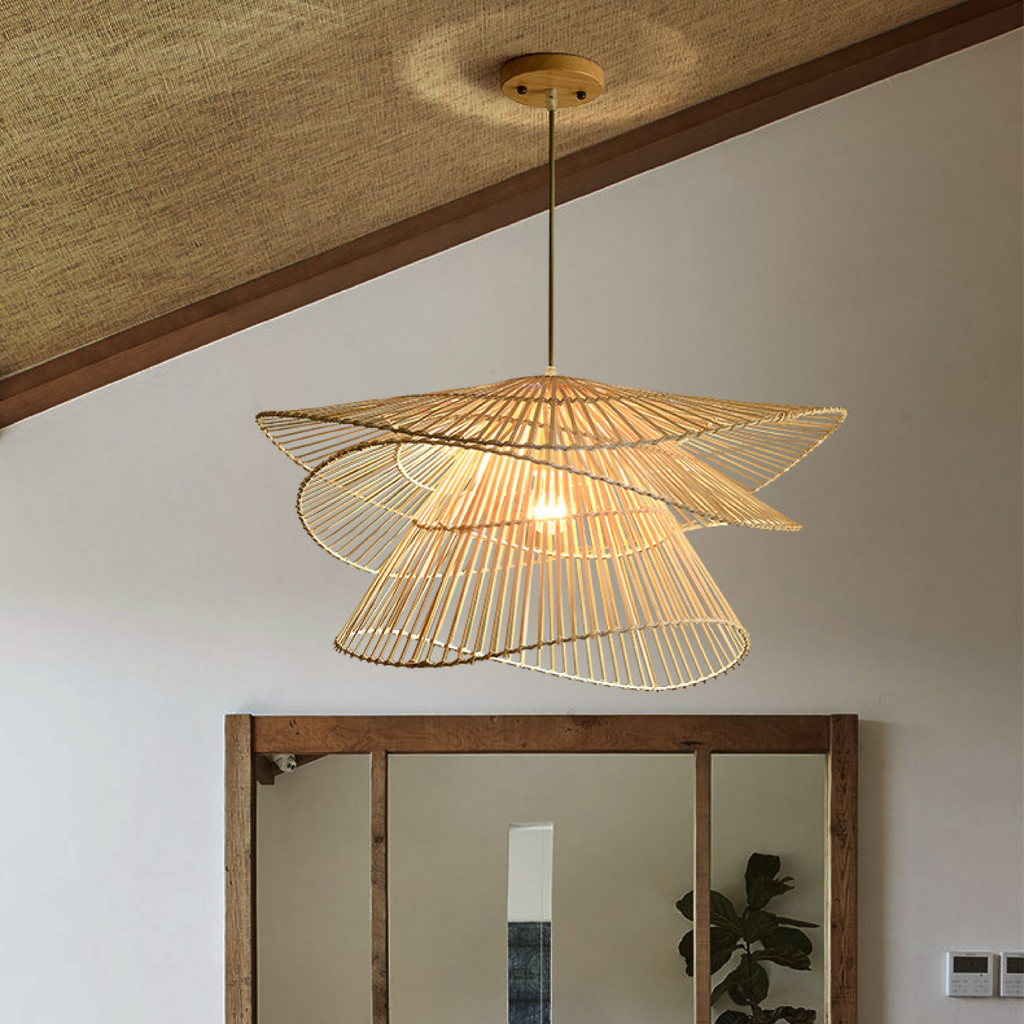 Organic Rattan Pendant Light With Woven Shade For Ambient Lighting