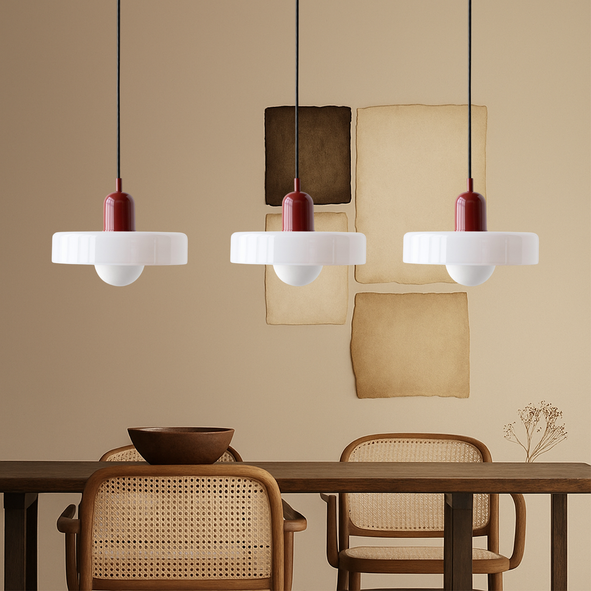 Bauhaus Triple Glass Pendant Light Adjustable Three Shade Ceiling Fixture