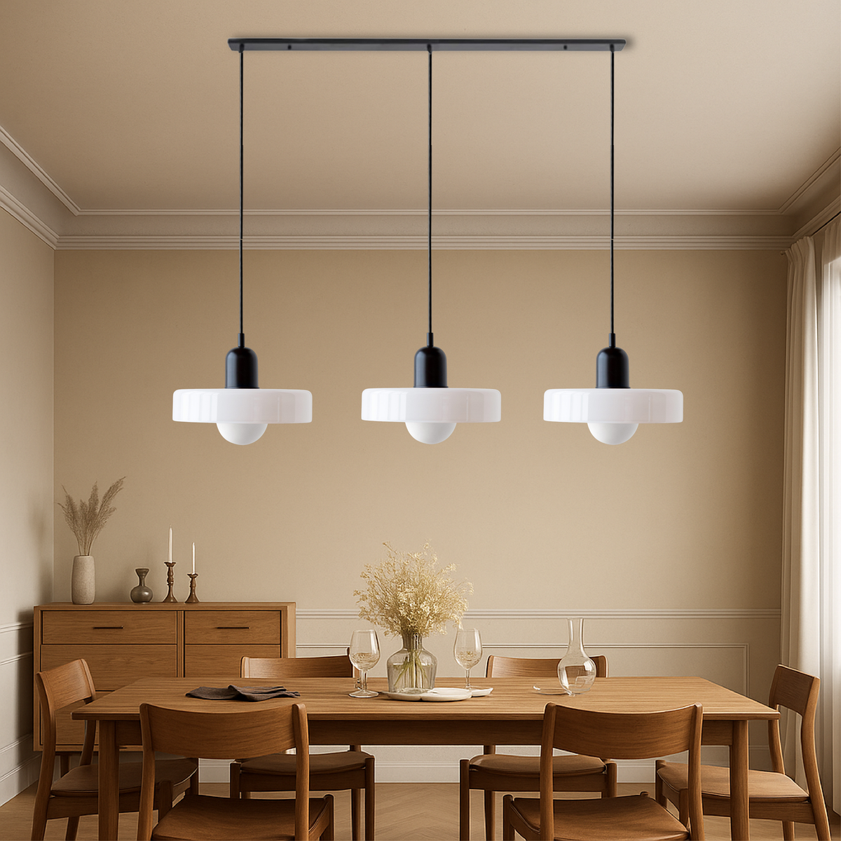 Bauhaus Triple Glass Pendant Light Adjustable Three Shade Ceiling Fixture