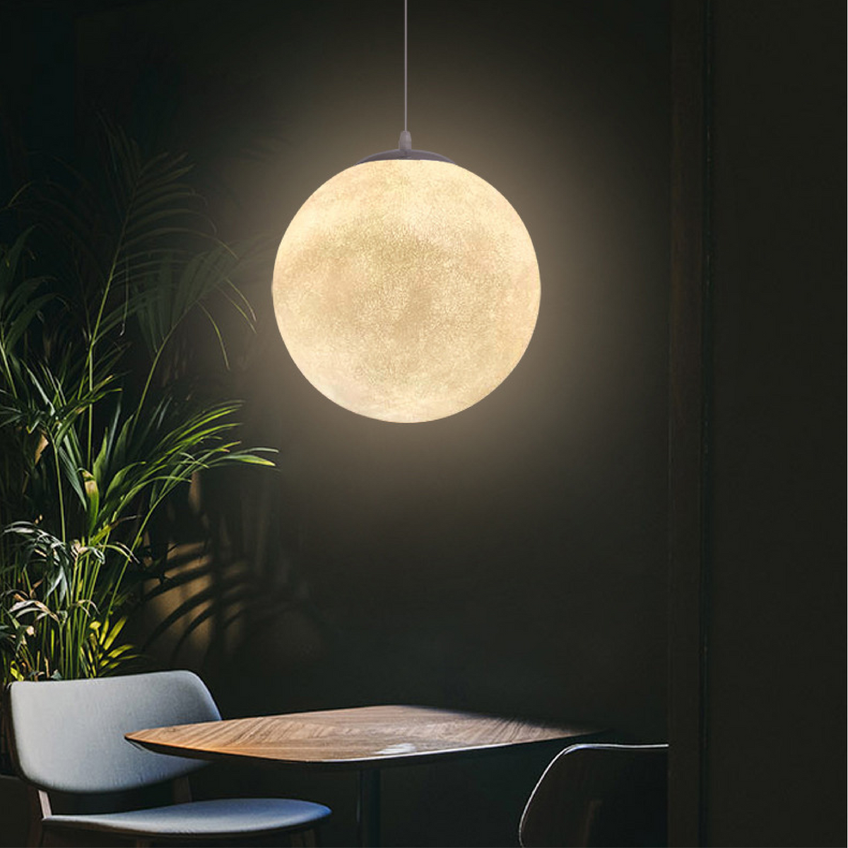 Lunar Glow Moon Pendant Light for Ambient Indoor Lighting with Textured Resin Shade