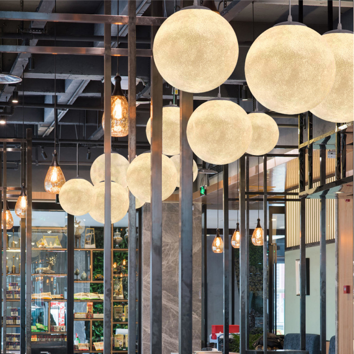 Lunar Glow Moon Pendant Light for Ambient Indoor Lighting with Textured Resin Shade