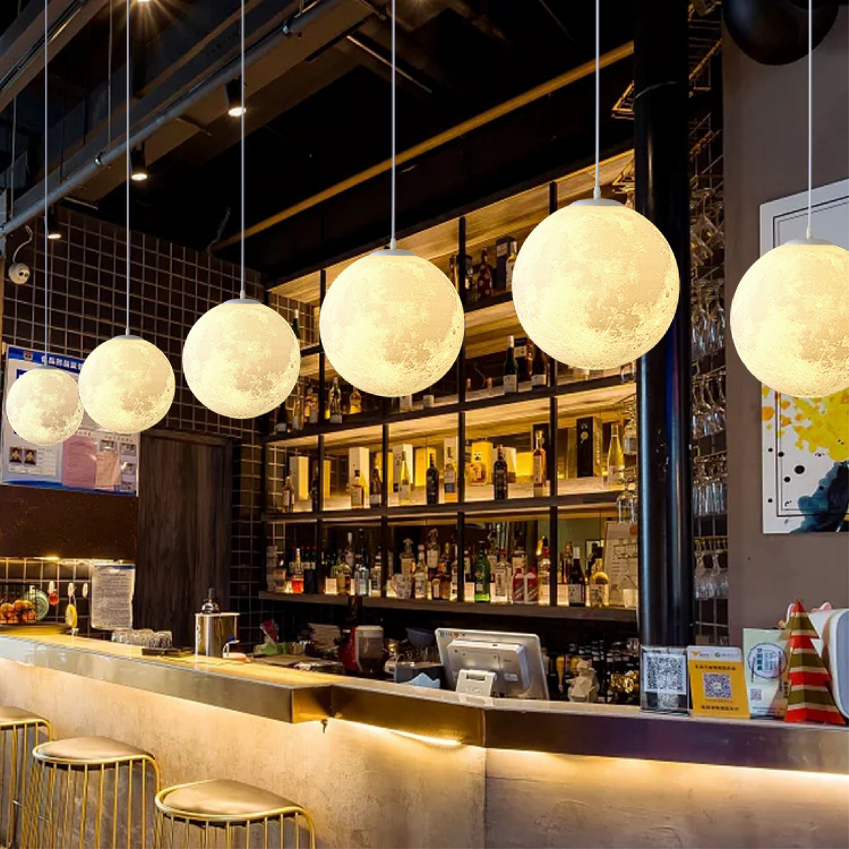 Lunar Glow Moon Pendant Light for Ambient Indoor Lighting with Textured Resin Shade