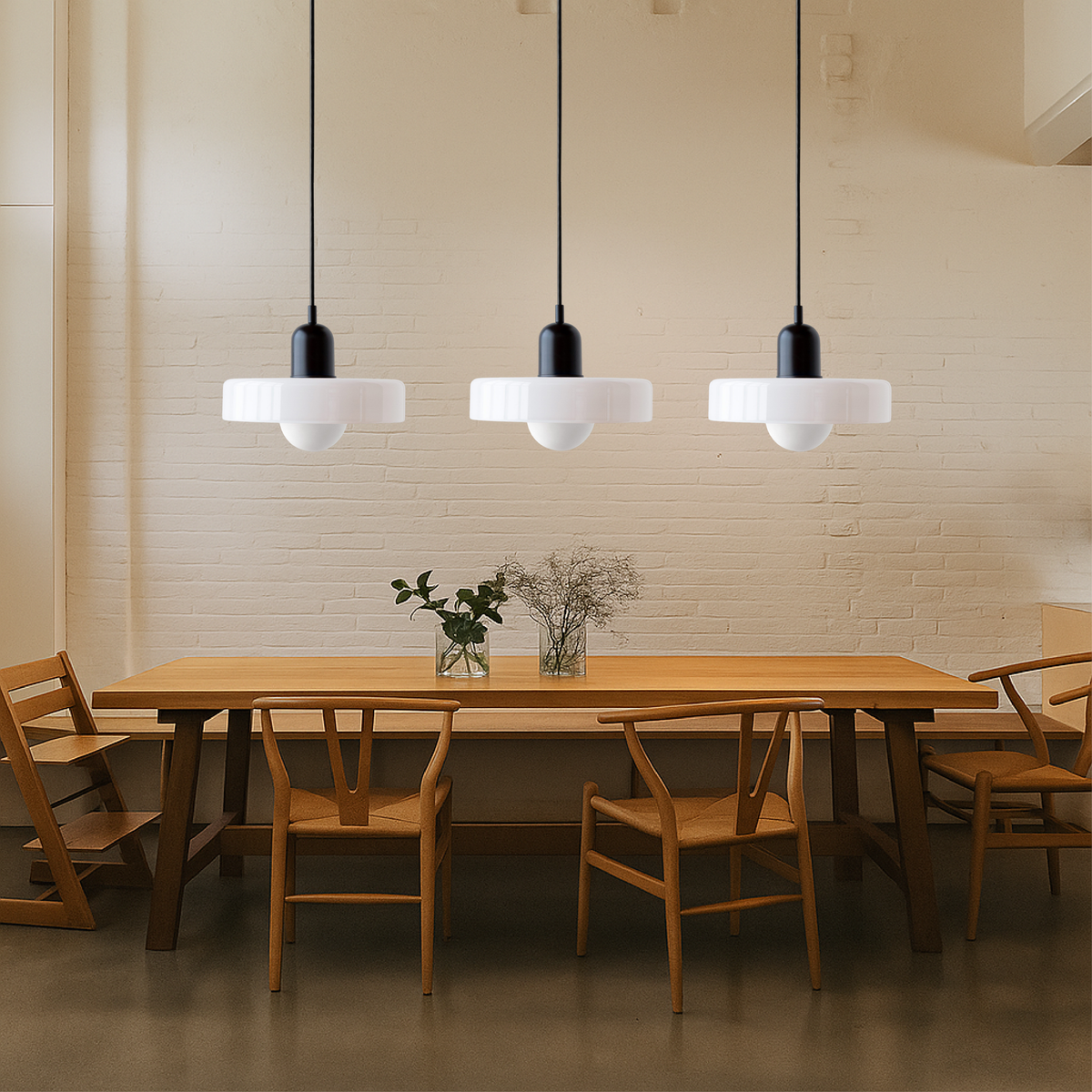 Bauhaus Triple Glass Pendant Light Adjustable Three Shade Ceiling Fixture