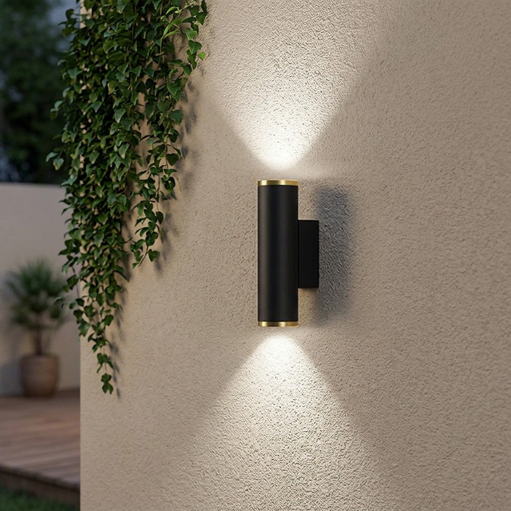 Modern LED Up And Down Outdoor Wall Light For Patio Black Gold Finish