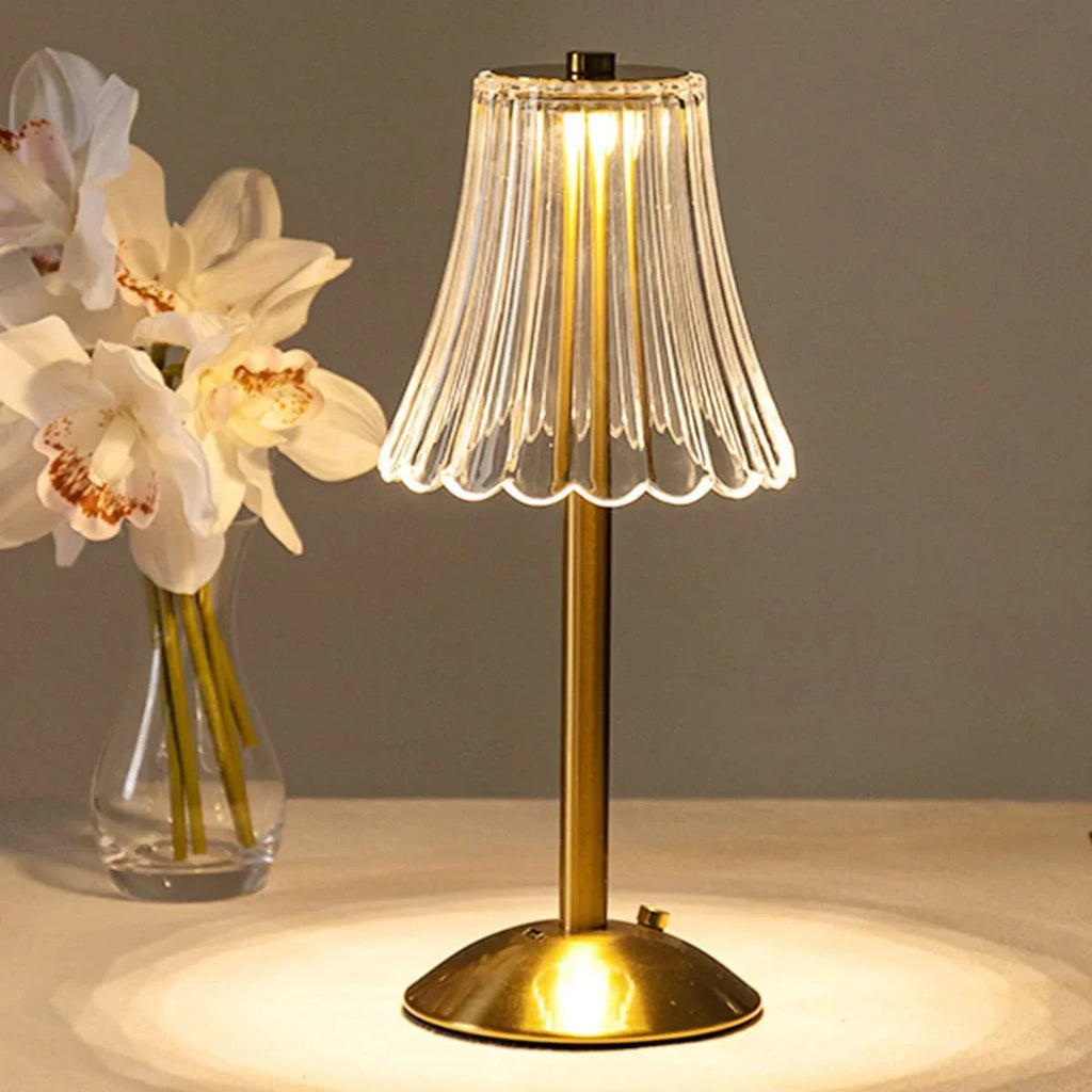 Rechargeable Touch Activated Crystal Table Lamp With Gold Finish