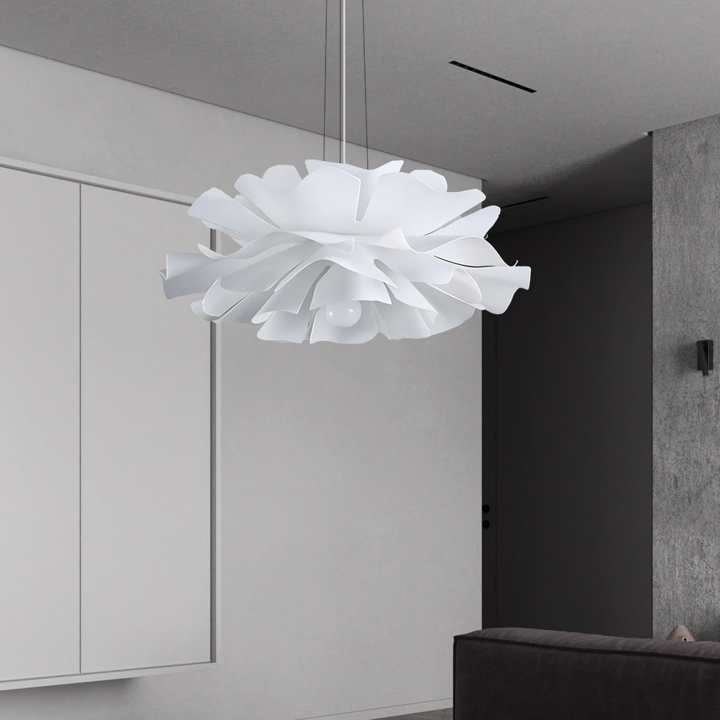 White Metal Flower Pendant Light With Acrylic Shade For Soft Illumination