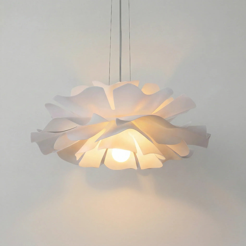 White Metal Flower Pendant Light With Acrylic Shade For Soft Illumination