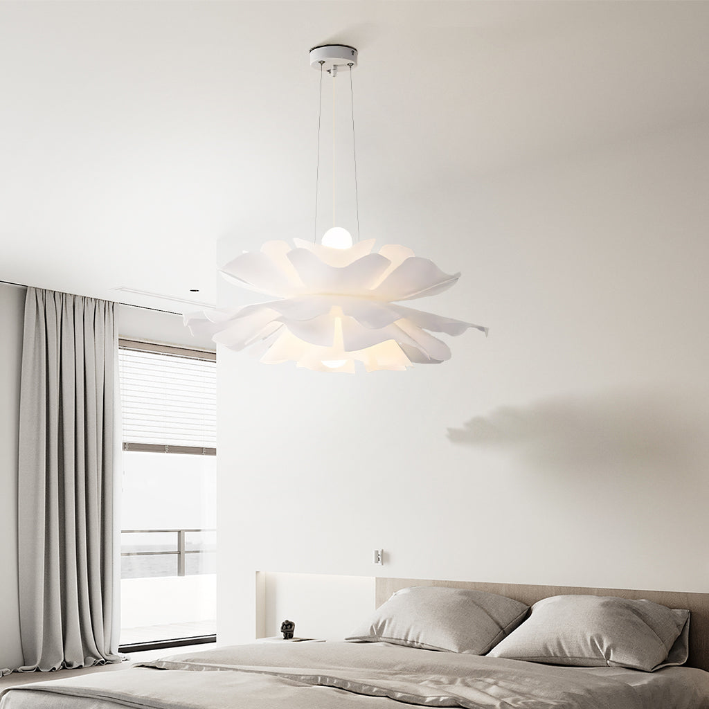 White Metal Flower Pendant Light With Acrylic Shade For Soft Illumination