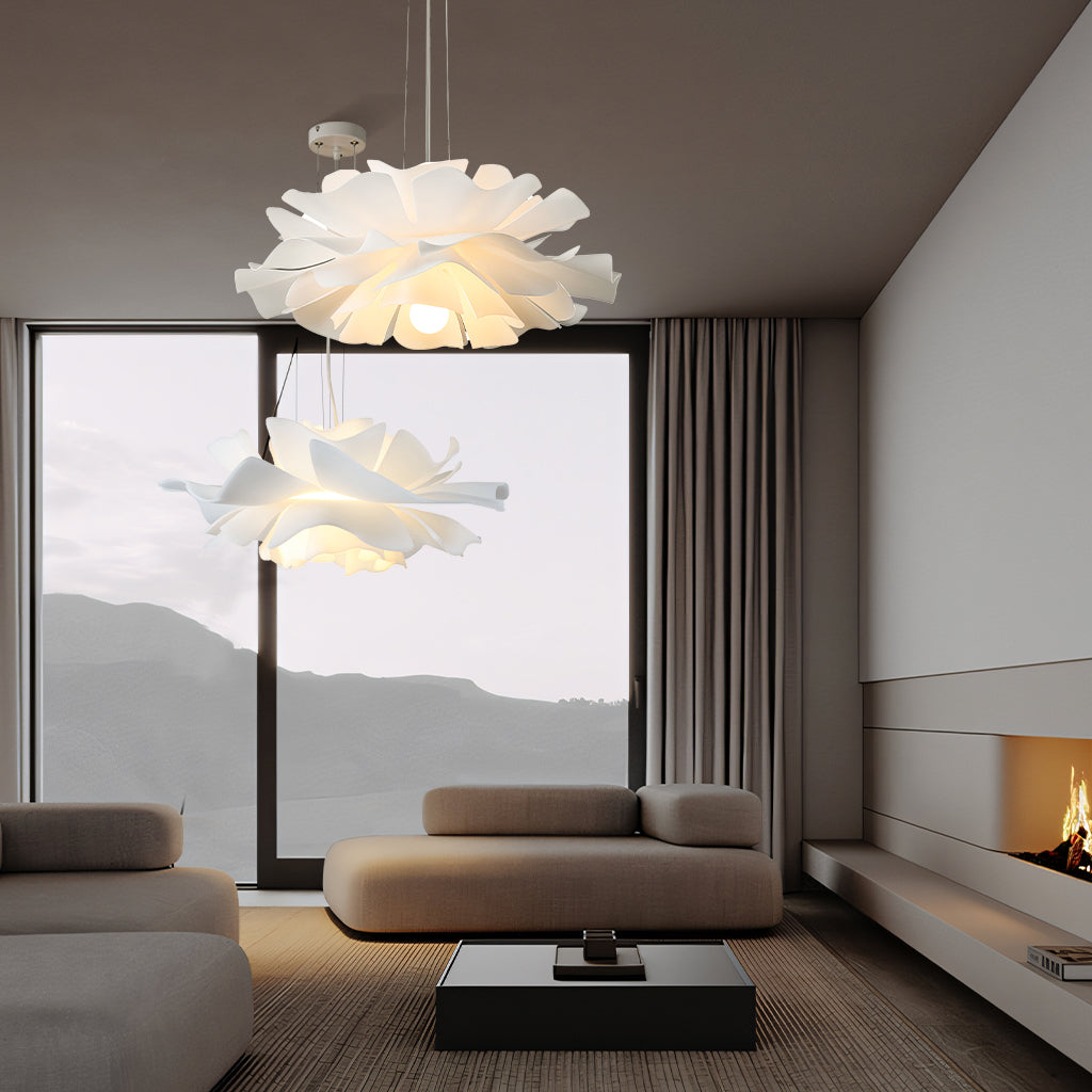 White Metal Flower Pendant Light With Acrylic Shade For Soft Illumination