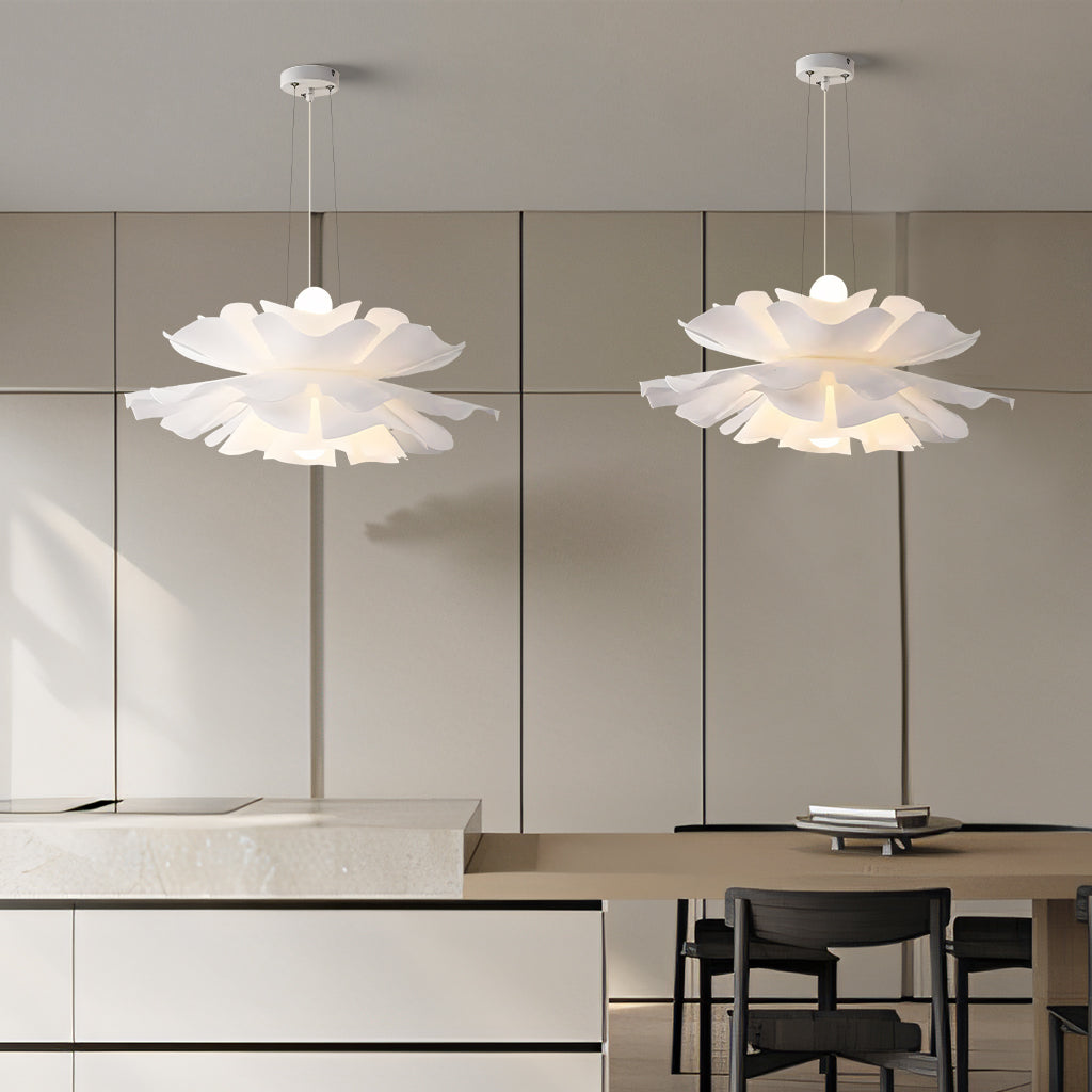 White Metal Flower Pendant Light With Acrylic Shade For Soft Illumination