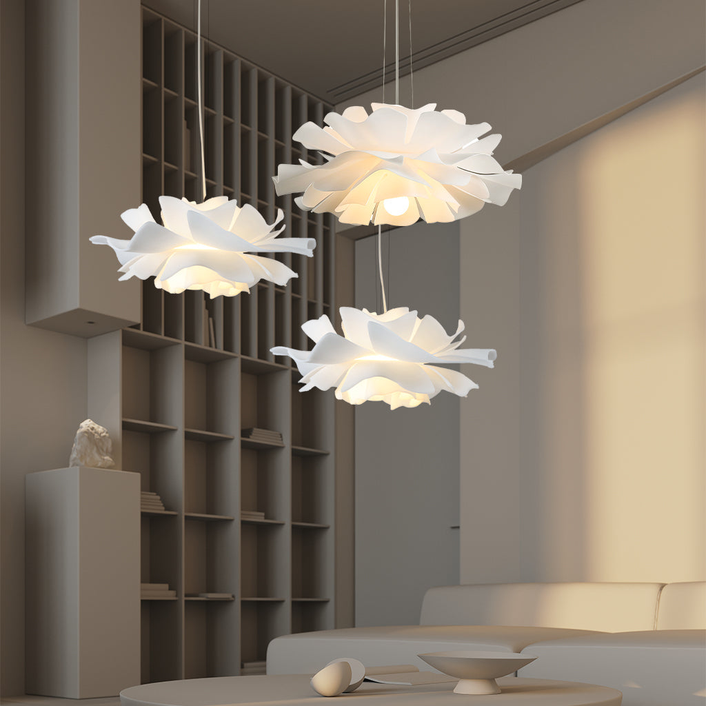 White Metal Flower Pendant Light With Acrylic Shade For Soft Illumination