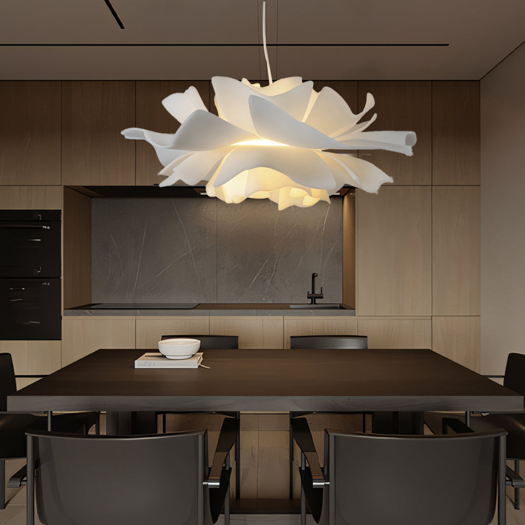 White Metal Flower Pendant Light With Acrylic Shade For Soft Illumination