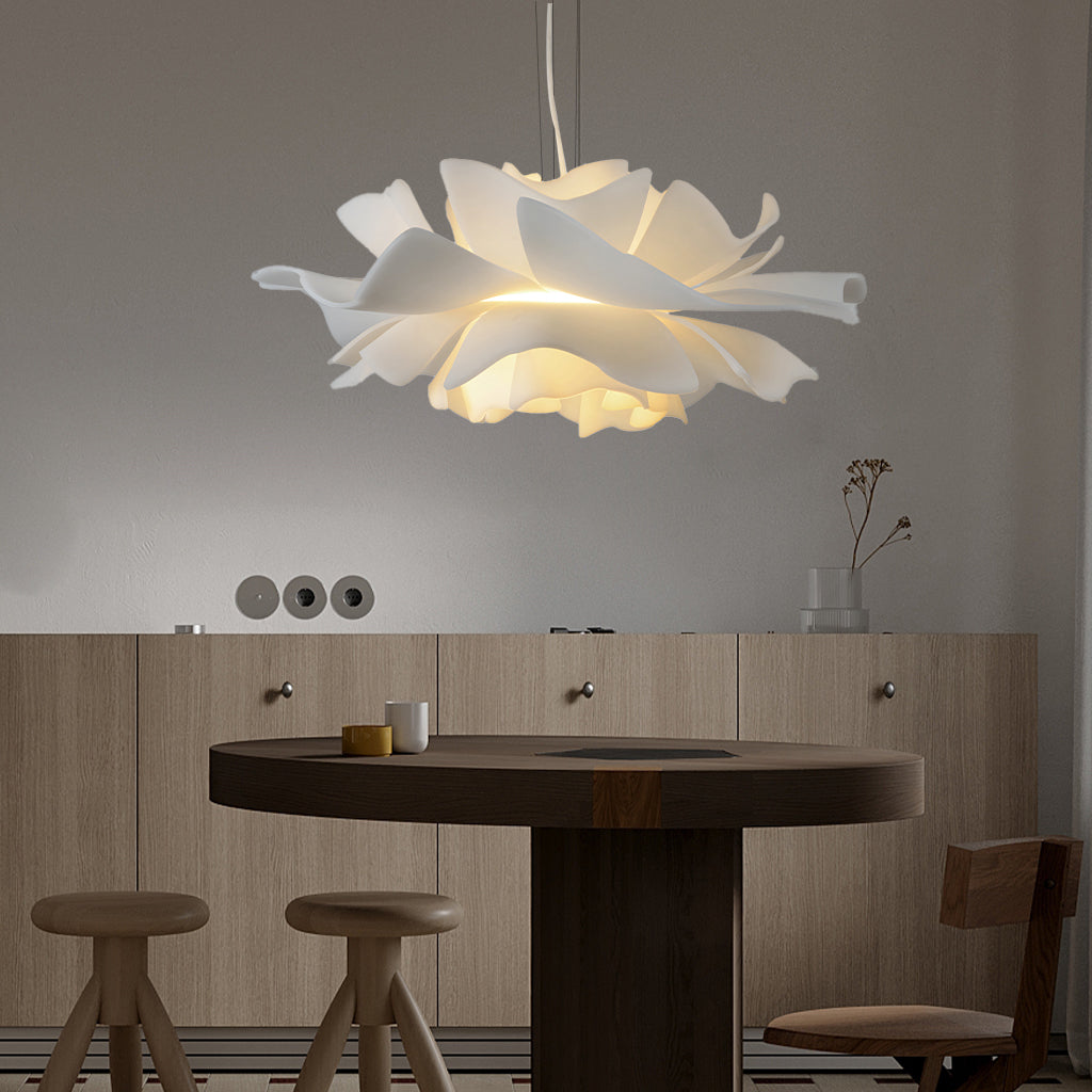 White Metal Flower Pendant Light With Acrylic Shade For Soft Illumination