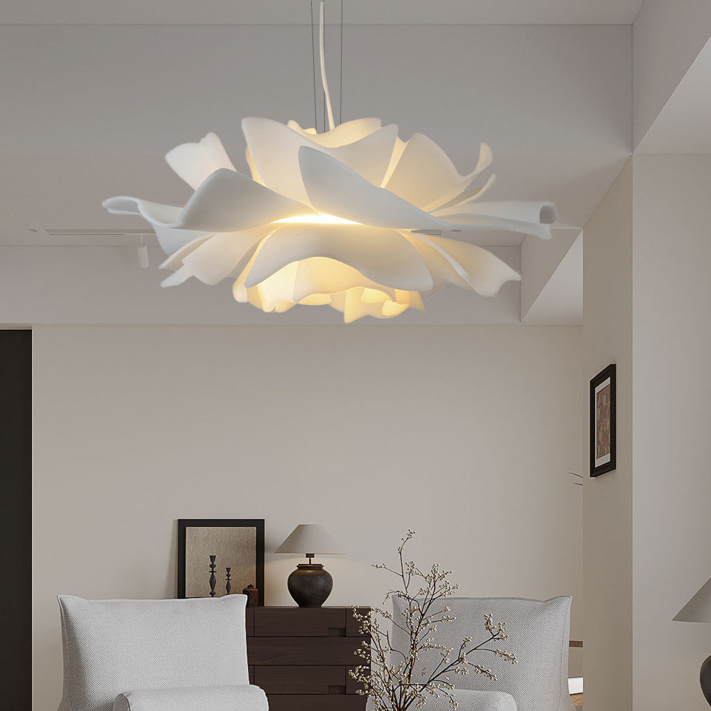 White Metal Flower Pendant Light With Acrylic Shade For Soft Illumination