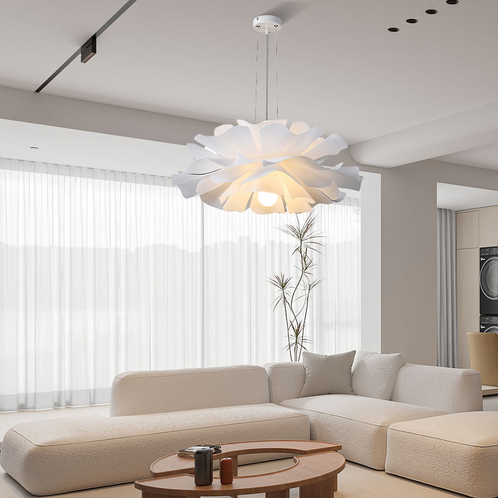 White Metal Flower Pendant Light With Acrylic Shade For Soft Illumination