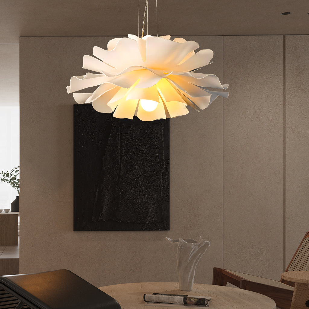 White Metal Flower Pendant Light With Acrylic Shade For Soft Illumination
