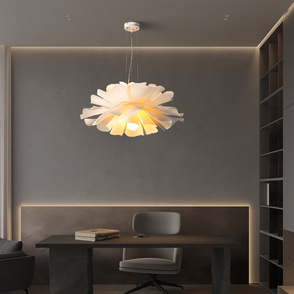 White Metal Flower Pendant Light With Acrylic Shade For Soft Illumination