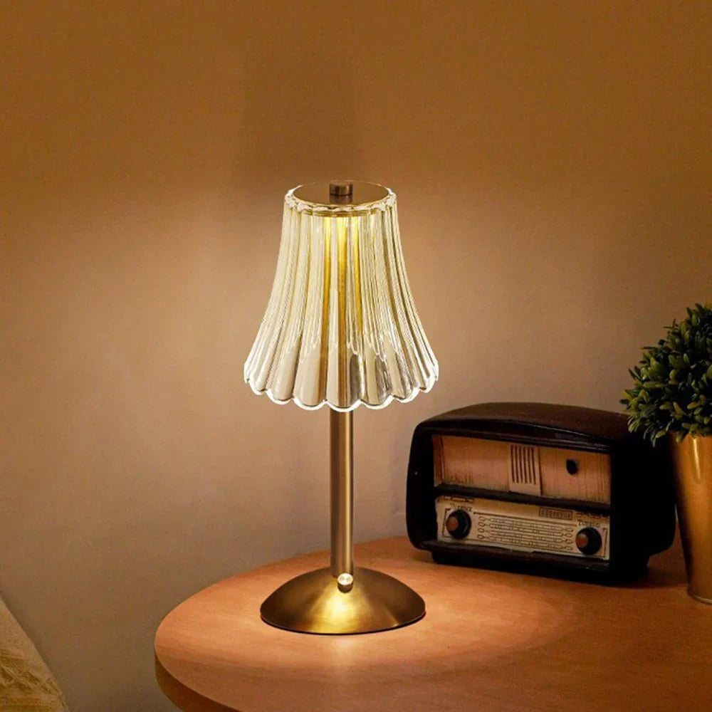 Rechargeable Touch Activated Crystal Table Lamp With Gold Finish