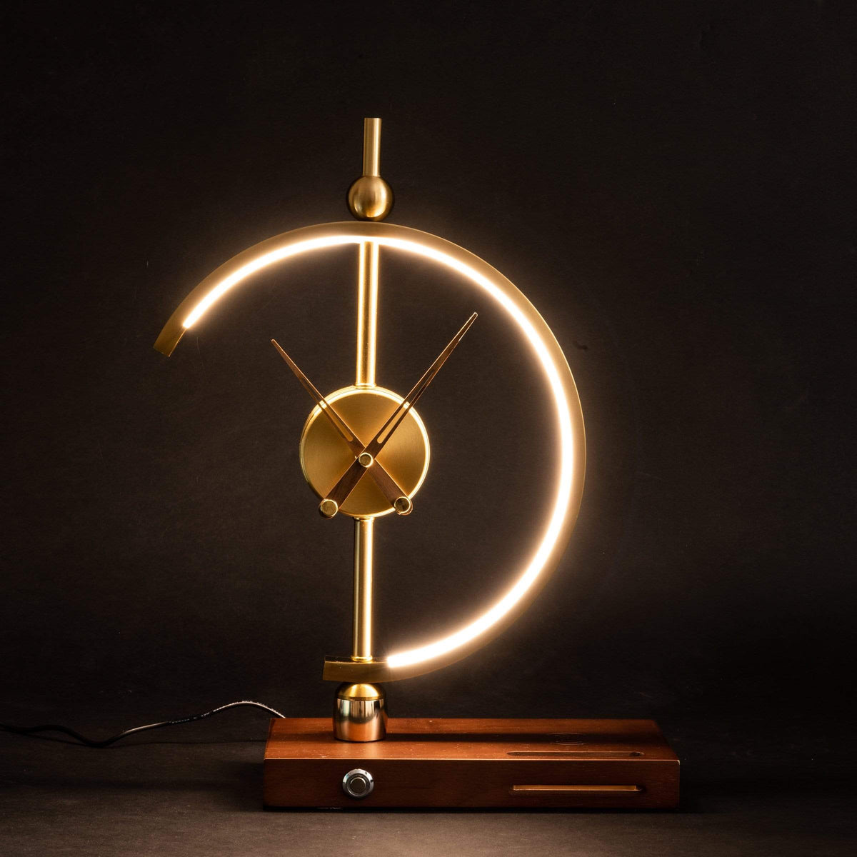 LED Table Lamp With Clock And Wooden Base For Ambient Lighting