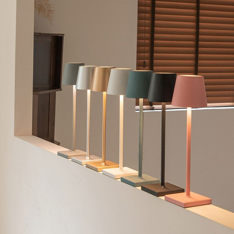 Wireless Rechargeable LED Table Lamp With Metal Cone Shade And Square Base