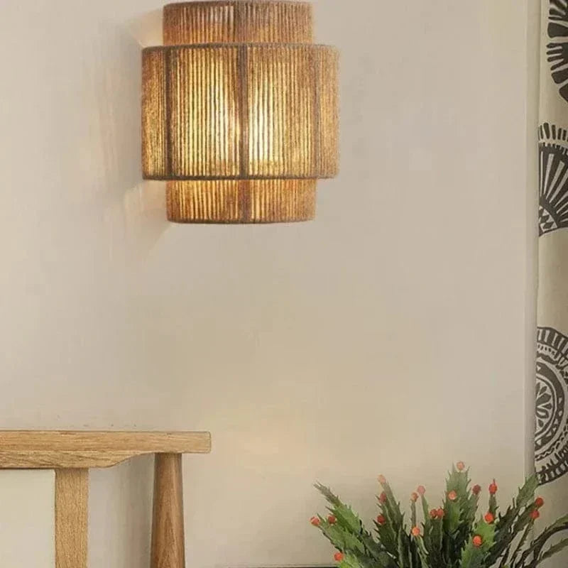 Handwoven Rattan And Bamboo Wall Light For Ambient Lighting