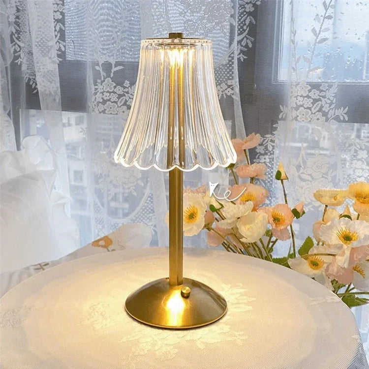 Rechargeable Touch Activated Crystal Table Lamp With Gold Finish