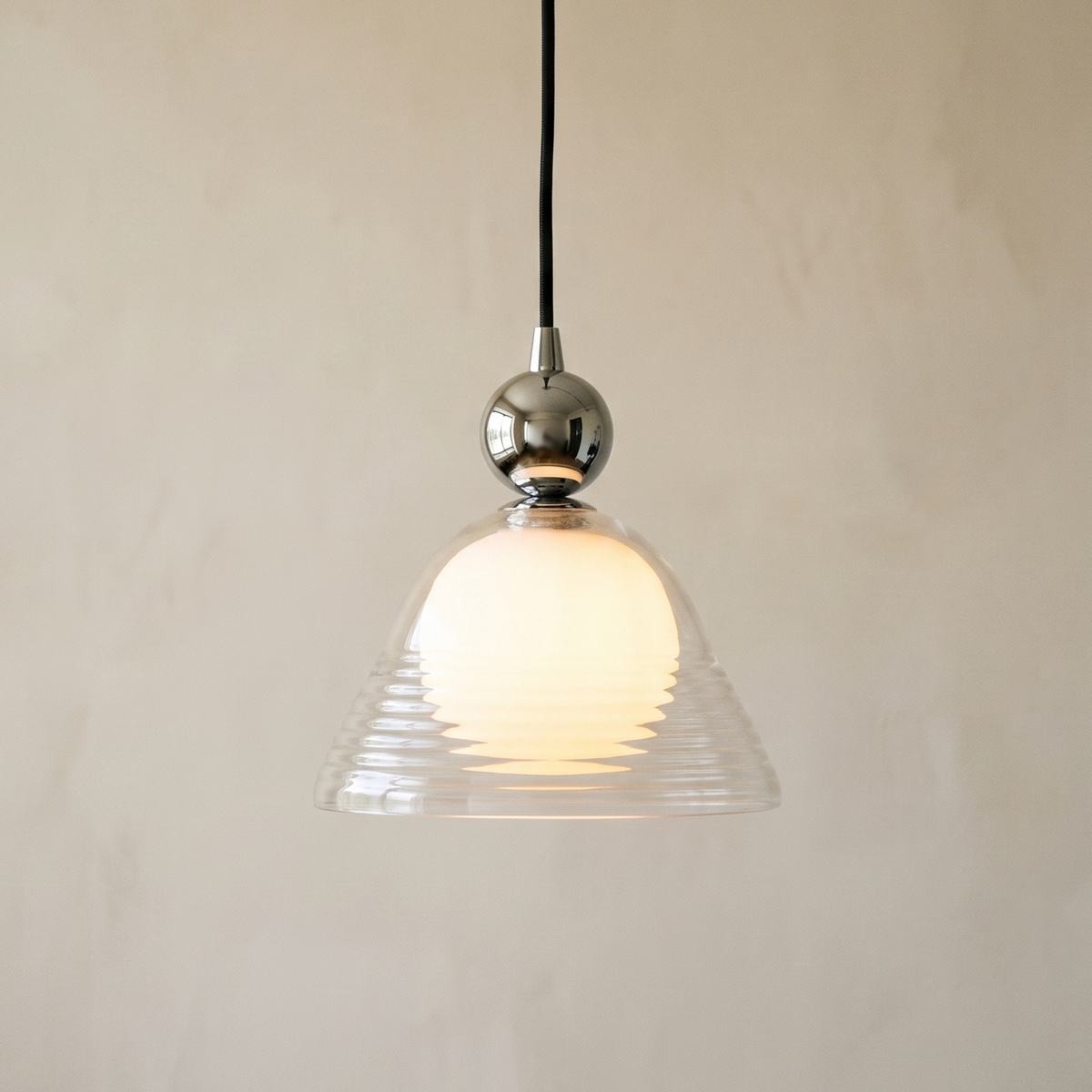 Ribbed Glass Pendant Light with Double Layer Shade for Soft Illumination